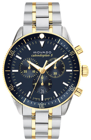 Movado Heritage Calendoplan Chronograph Blue Dial Two Tone Steel Strap Watch For Men - 3650126