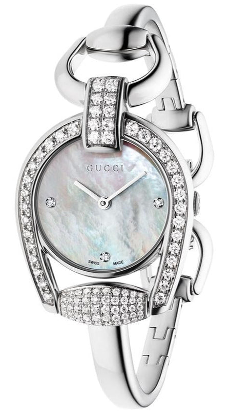 Buy Shop Gucci Horsebit Collection Diamonds Mother of Pearl Dial Silver Steel Strap Watch For Women - YA139505 USA Online