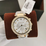 Michael Kors Parker Chronograph White Dial White Leather Strap Watch For Women - MK6916