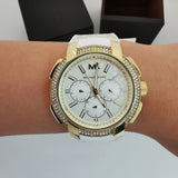 Buy Shop Michael Kors Sydney Quartz White Dial White Leather Strap Watch For Women - MK7221 USA Online
