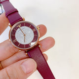Buy Shop Emporio Armani Gianni T Bar Crystals Maroon Dial Maroon Leather Strap Watch for Women - AR11487 USA Online