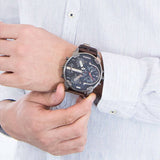 Buy Shop Diesel Mr Daddy Chronograph Blue Dial Brown Leather Strap Watch For Men - DZ7314 USA Online