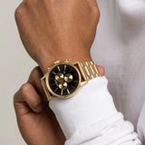 Nixon Sentry Chrono Black Dial Gold Steel Strap Watch for Men - A386-510