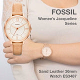 Buy Shop Fossil Jacqueline White Dial Brown Leather Strap Watch for Women - ES3487 USA Online