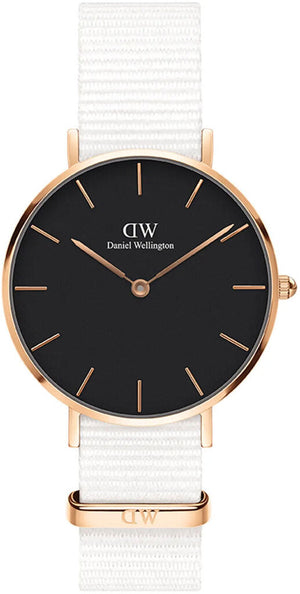 Buy Shop Daniel Wellington Classic Petite Dover Black Dial White NATO Strap Watch For Women - DW00100312 USA Online