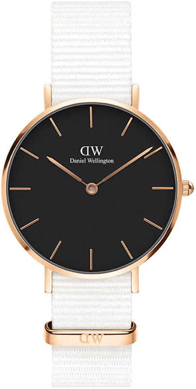 Buy Shop Daniel Wellington Classic Petite Dover Black Dial White NATO Strap Watch For Women - DW00100312 USA Online
