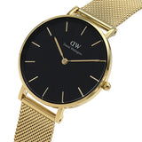 Buy Shop Daniel Wellington Classic Petite Black Dial Gold Mesh Bracelet Watch For Women - DW00100347 USA Online