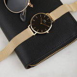 Buy Shop Daniel Wellington Classic Petite Black Dial Gold Mesh Bracelet Watch For Women - DW00100347 USA Online