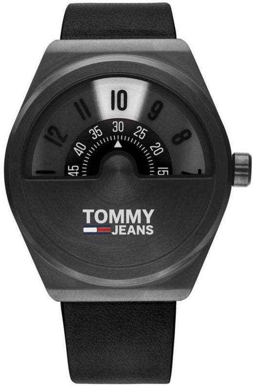 Buy Shop Tommy Hilfiger Monogram Pop Quartz Black Dial Black Leather Strap Watch For Men - 1791773 USA Online