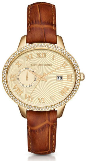 Buy Shop Michael Kors Whitley Quartz Gold Dial Brown Leather Strap Watch For Women - MK2428 USA Online