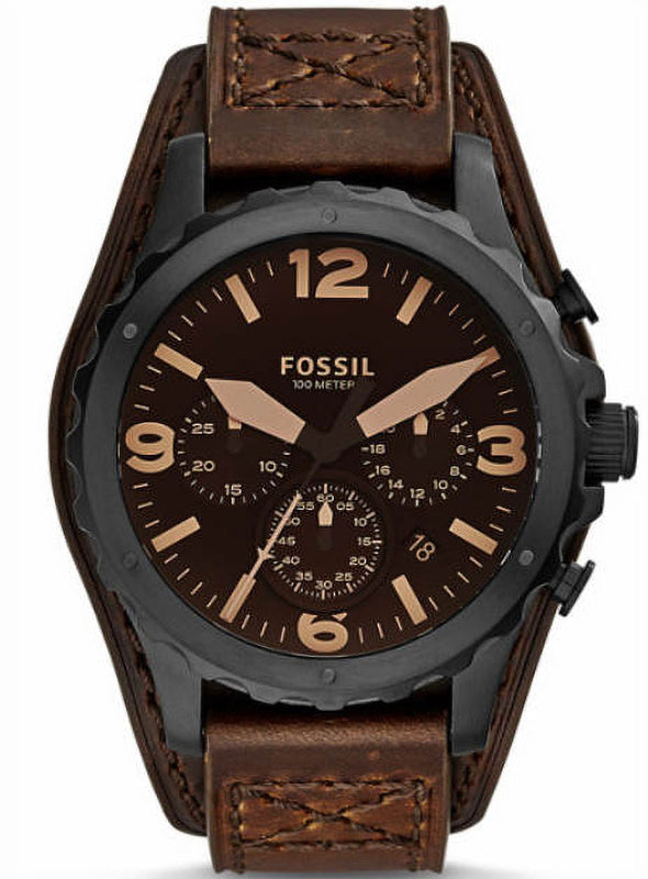 Buy Shop Fossil Nate Chronograph Brown Dial Brown Leather Strap Watch for Men - JR1511 USA Online