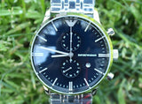 Buy Shop Emporio Armani Gianni Chronograph Blue Dial Silver Steel Strap Watch For Men - AR80013 USA Online