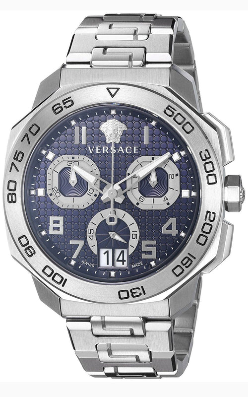 Buy Shop Versace Dylos Chronograph Blue Dial Silver Steel Strap Watch for Men - VQC090016 USA Online