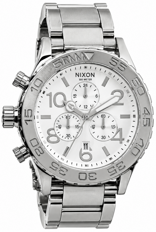 Nixon 42-20 Chrono Silver Dial Silver Steel Strap Watch for Men - A037-945