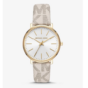 Buy Shop Michael Kors Pyper Quartz Silver Dial White Leather Strap Watch For Women - MK2858 USA Online