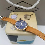 Buy Shop Fossil Tailor Date-Day Quartz Blue Dial Brown Leather Strap Watch for Women - ES4257 USA Online