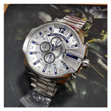 Diesel Mega Chief Chronograph Silver Dial Silver Steel Strap Watch For Men - DZ4477