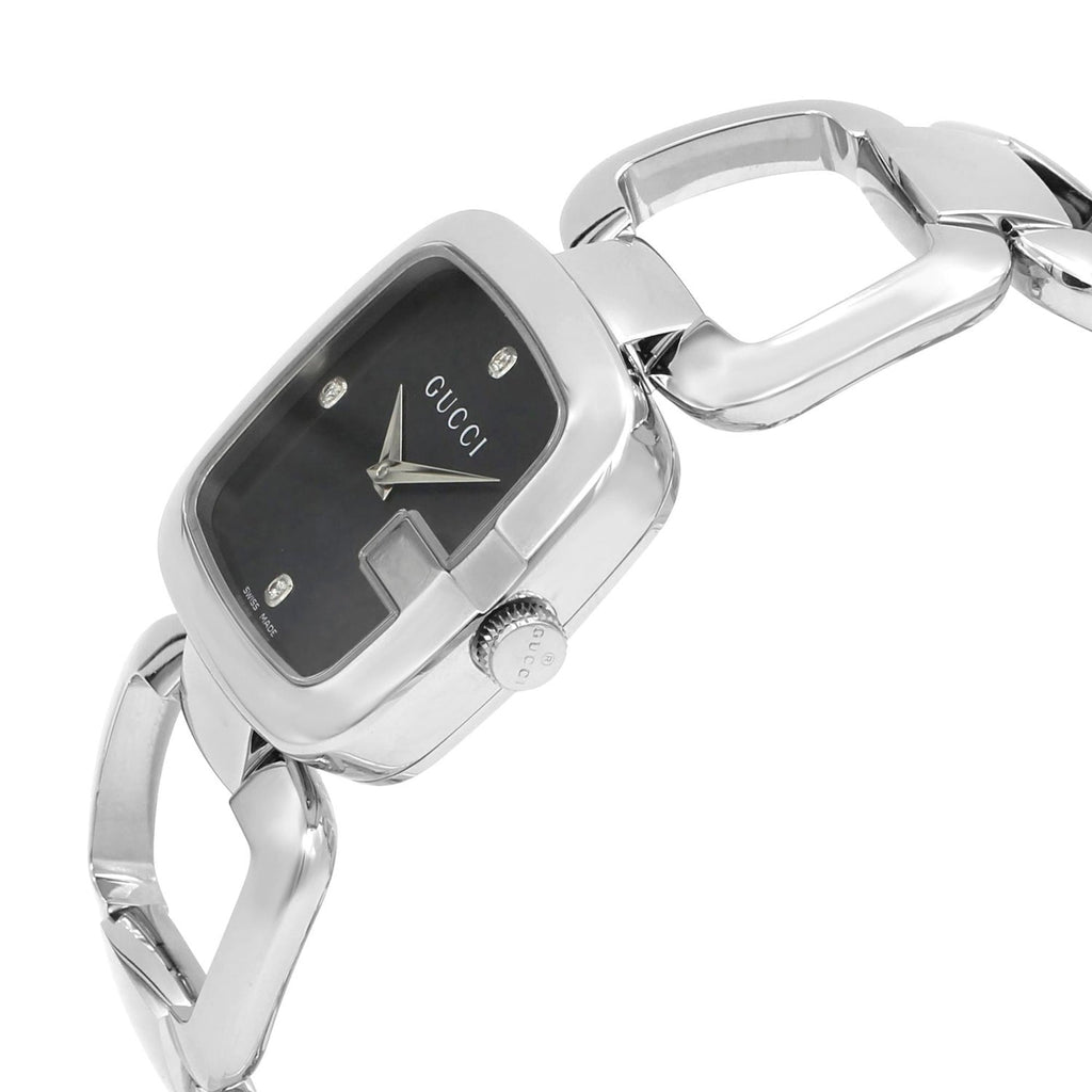 Buy Shop Gucci G Diamonds Black Dial Silver Steel Strap Watch For Women - YA125509 USA Online