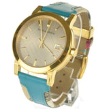 Burberry Heritage Gold Dial Blue Leather Strap Watch for Women - BU9112