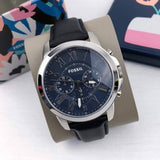 Buy Shop Fossil Grant Chronograph Blue Dial Black Leather Strap Watch for Men - FS4990 USA Online