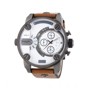Buy Shop Diesel SBA Dual Time Chronograph White Dial Brown Leather Strap Watch For Men - DZ7269 USA Online