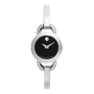 Buy Shop Movado Rondiro Diamonds Black Dial Silver Steel Strap Watch For Women - 0606798 USA Online