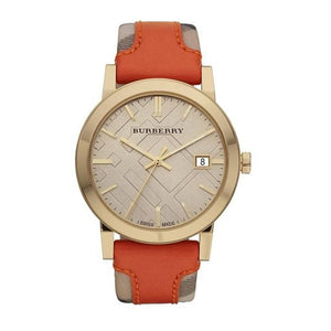 Buy Shop Burberry The City Gold Dial Orange Leather Strap Watch for Women - BU9016 USA Online