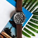 Buy Shop Fossil Brox Multifunction Grey Dial Brown Leather Strap Watch for Men - BQ2800 USA Online