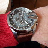 Buy Shop Diesel Mega Chief Chronograph Black Dial Brown Leather Strap Watch For Men - DZ4290 USA Online