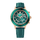 Swarovski Octea Lux Chrono Emerald Green Dial Green Leather Strap Watch for Women - 5452498