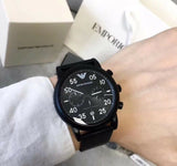 Buy Shop Emporio Armani Luigi Chronograph Black Dial Black Leather Strap Watch For Men - AR11133 USA Online