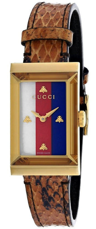 Buy Shop Gucci G-Frame Mother of Pearl Dial Brown Leather Snakeskin Strap Watch For Women - YA147402 USA Online