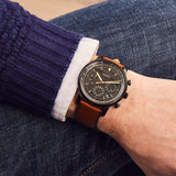 Buy Shop Fossil Goodwin Luggage Chronograph Black Dial Brown Leather Strap Watch for Men - FS5501 USA Online