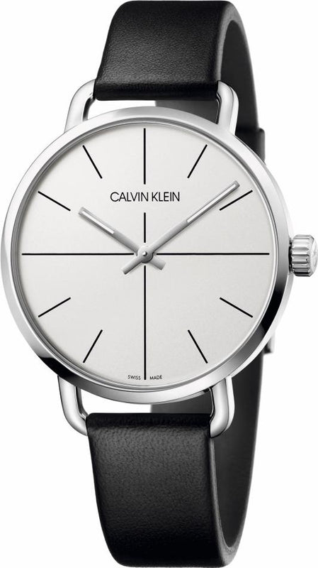 Buy Shop Calvin Klein Even Silver Dial Black Leather Strap Watch for Men - K7B211CY USA Online
