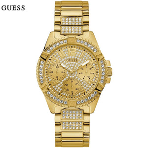 Buy Shop Guess Frontier Diamonds Gold Dial Gold Steel Strap Watch For Women - W1156L2 USA Online