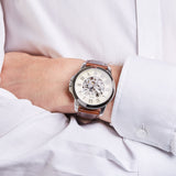 Buy Shop Fossil Grant Automatic Beige Skeleton Dial Brown Leather Strap Watch for Men - ME3099 USA Online