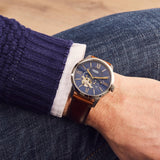 Buy Shop Fossil Townsman Automatic Blue Dial Brown Leather Strap Watch for Men - ME3110 USA Online