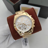 Michael Kors Bradshaw Chronograph White Dial Gold Steel Strap Watch For Women - MK6266