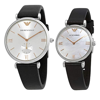 Buy Shop Emporio Armani Gianni T Bar Mother of Pearl Dial Black Leather Strap Watch For Women - AR90002 USA Online