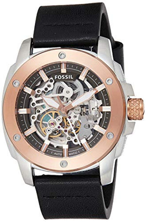 Buy Shop Fossil Modern Machine Automatic Skeleton Dial Black Leather Strap Watch for Men - ME3082 USA Online