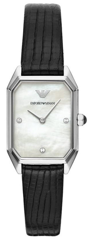 Buy Shop Emporio Armani Gioia Analog Mother of Pearl Dial Black Leather Strap Watch For Women - AR11148 USA Online