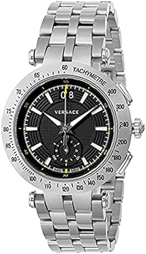 Buy Shop Versace V-Race Sport Black Dial Silver Steel Strap Watch for Men - VAH010016 USA Online