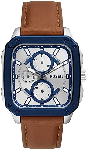 Buy Shop Fossil Inscription Multifunction Silver Dial Brown Leather Strap Watch for Men - BQ2658 USA Online
