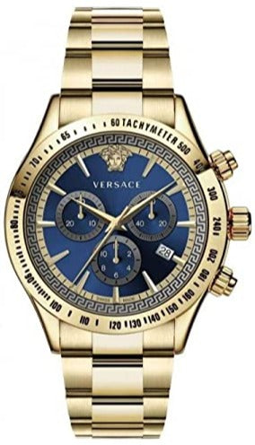 Buy Shop Versace Classic Chronograph Quartz Blue Dial Gold Steel Strap Watch For Men - VEV700619 USA Online