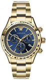 Versace Classic Chronograph Quartz Blue Dial Gold Steel Strap Watch For Men - VEV700619