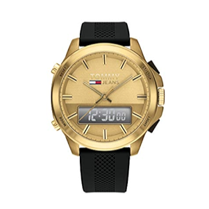 Buy Shop Tommy Hilfiger Jeans Digital Analog Gold Dial Black Rubber Strap Watch For Women - 1791762 USA Online