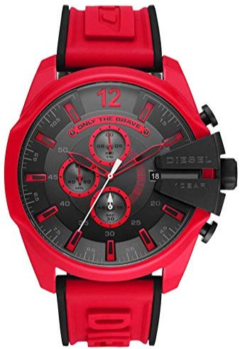 Buy Shop Diesel Mega Chief Chronograph Black Dial Red Rubber Strap Watch For Men - DZ4526 USA Online