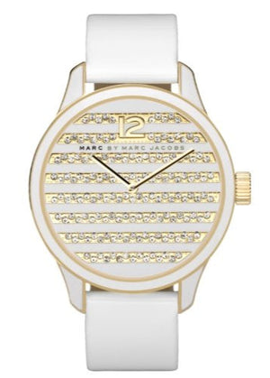 Buy Shop Marc Jacobs Lidia Stripe White Dial White Leather Strap Watch for Women - MBM1164 USA Online