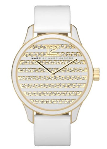Buy Shop Marc Jacobs Lidia Stripe White Dial White Leather Strap Watch for Women - MBM1164 USA Online