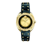 Buy Shop Versace Shadov Quartz Gold Dial Black Leather Strap Watch for Women - VEBM01118 USA Online
